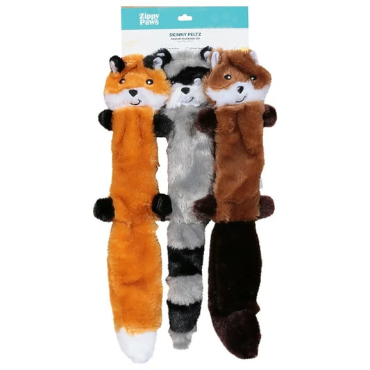 ZippyPaws Skinny Peltz Large (Fox, Raccoon, Squirrel) Dog Toys 3-Pack