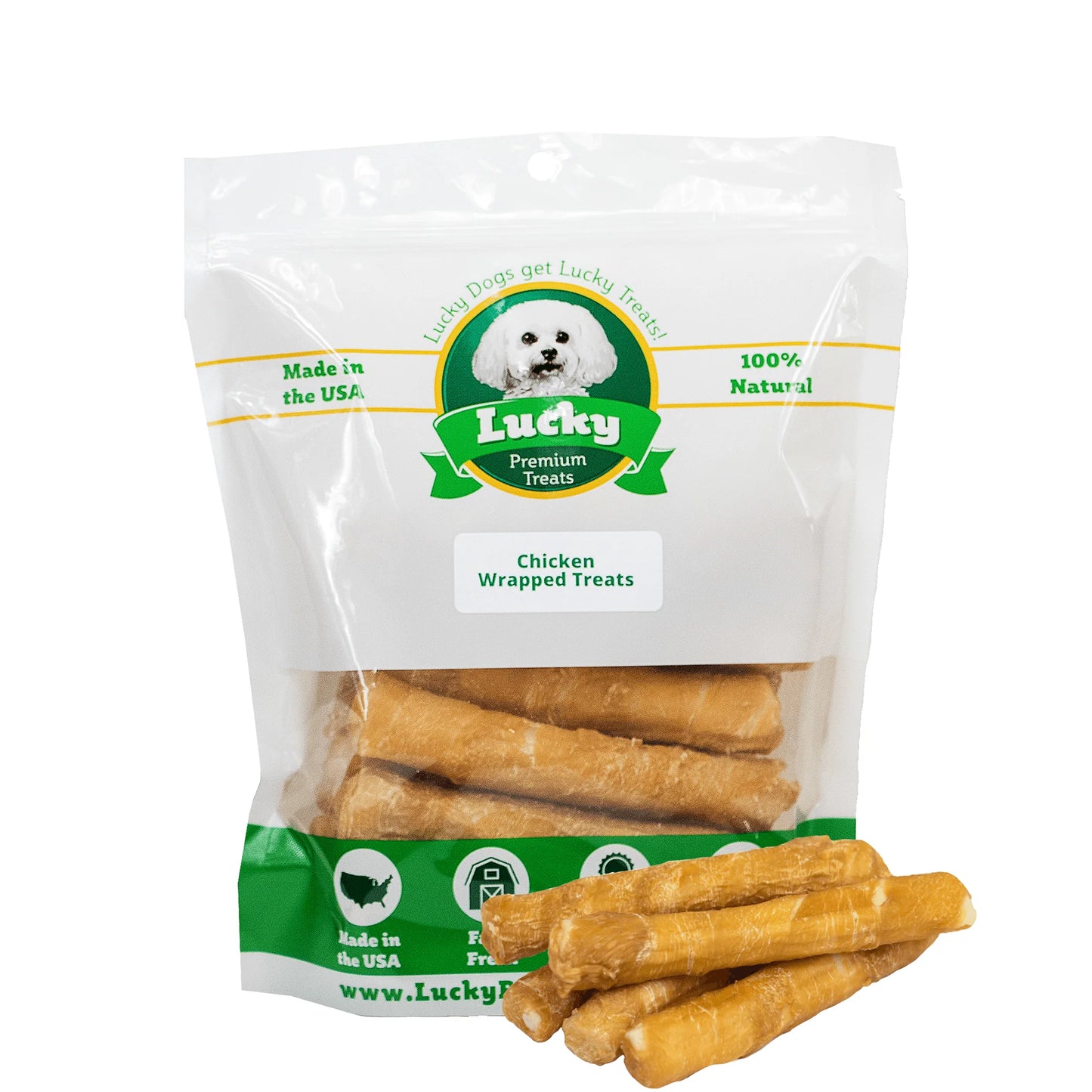 Lucky Premium Treats Chicken Wrapped Rawhide Dog Treats for Medium Dogs 4 Chews